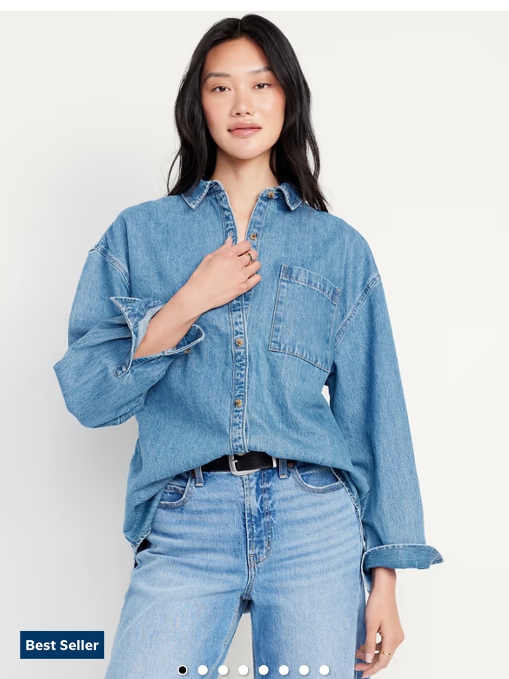 old navy boyfriend button down jean shirt oversized denim top xl tall XLt new